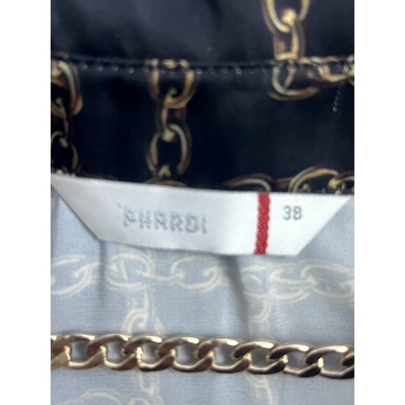 Phardi European Satin Black Button Down Blouse Chains Equestrian Formal Office 8 - Picture 7 of 12